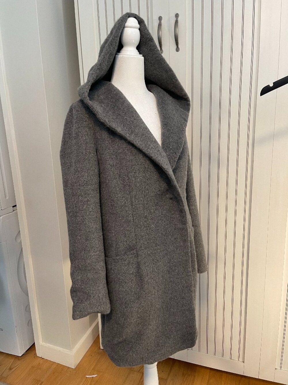 TOPGIRL Gray Hooded Wool Coat Women's 95% Wool Wrap Winter Coat Size S